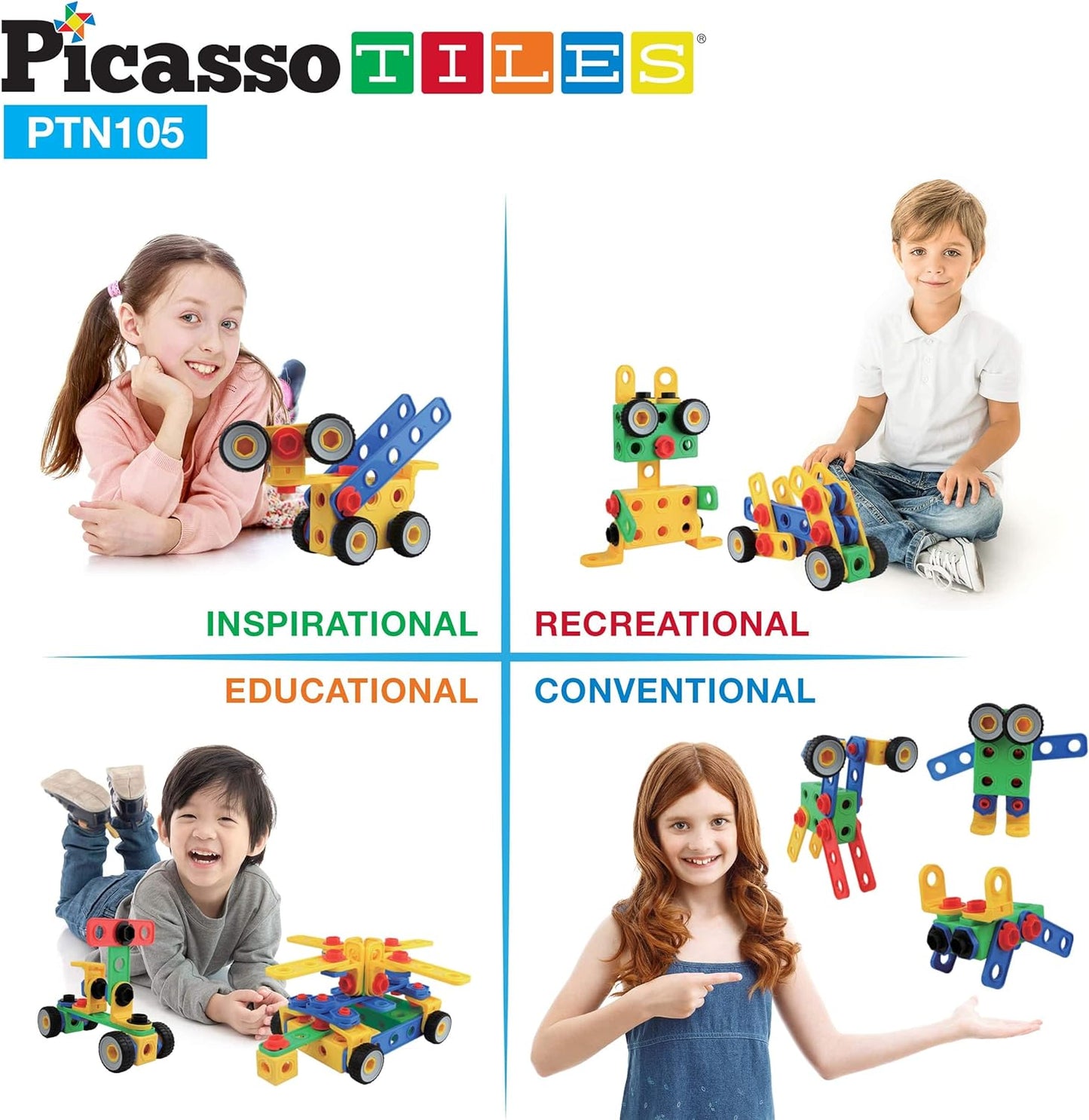 Picasso Toys - 105 Piece Building Block Construction Engineering Kit