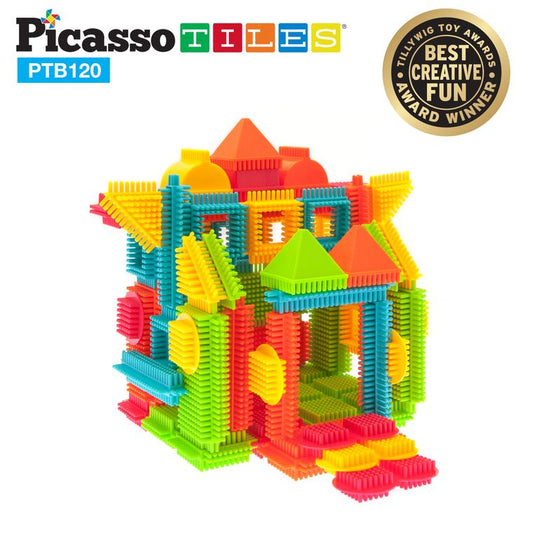 PicassoTiles PTB120 Bristle Shape Blocks 120-Piece Basic Building Set - tinkrLAB