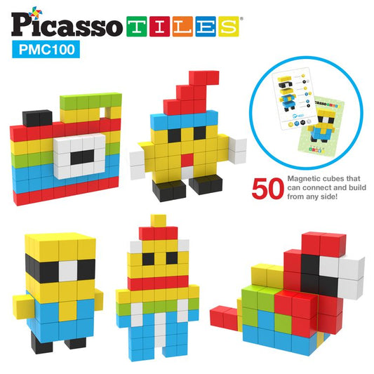 PicassoTiles Pixel Mini Magnetic Cube Puzzle 100pcs PMC100 - tinkrLAB
