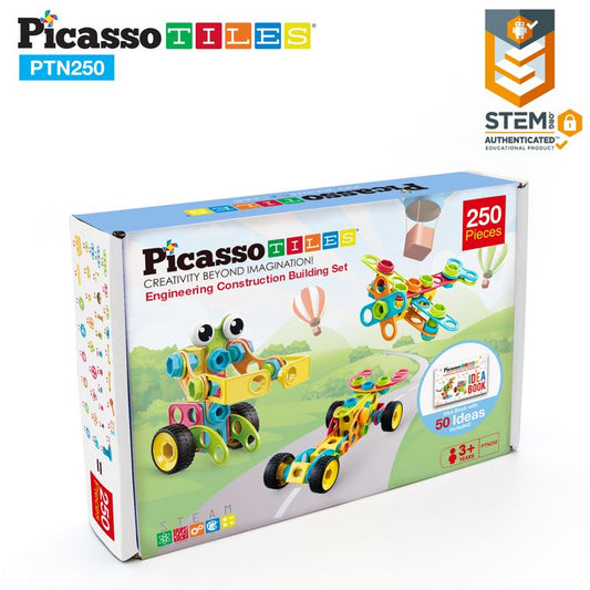PicassoTiles 250 Piece Kid STEM Construction Engineering Kit - tinkrLAB