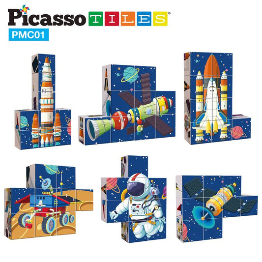 PicassoTiles 63 Piece Space Theme Building Blocks Sensory Toys PMC01 - tinkrLAB