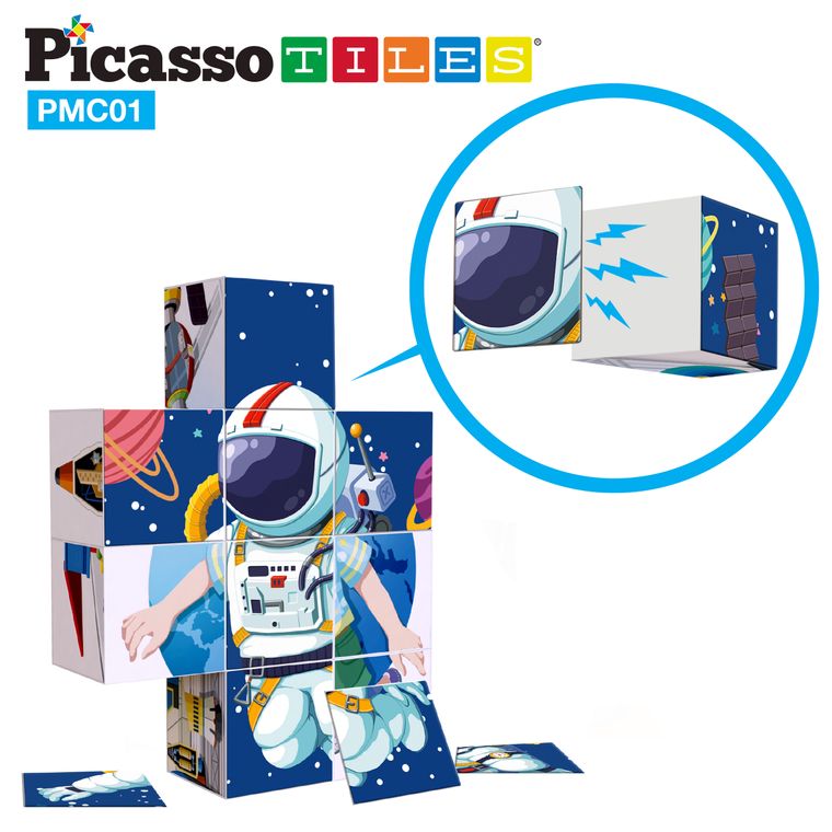 PicassoTiles 63 Piece Space Theme Building Blocks Sensory Toys PMC01 - tinkrLAB