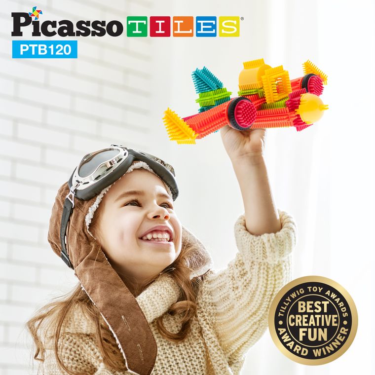 PicassoTiles PTB120 Bristle Shape Blocks 120-Piece Basic Building Set - tinkrLAB