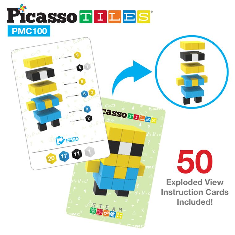 PicassoTiles Pixel Mini Magnetic Cube Puzzle 100pcs PMC100 - tinkrLAB