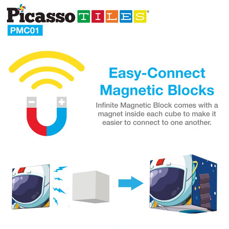 PicassoTiles 63 Piece Space Theme Building Blocks Sensory Toys PMC01 - tinkrLAB