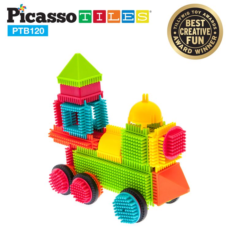 PicassoTiles PTB120 Bristle Shape Blocks 120-Piece Basic Building Set - tinkrLAB