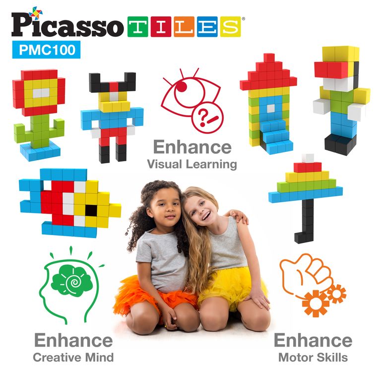 PicassoTiles Pixel Mini Magnetic Cube Puzzle 100pcs PMC100 - tinkrLAB