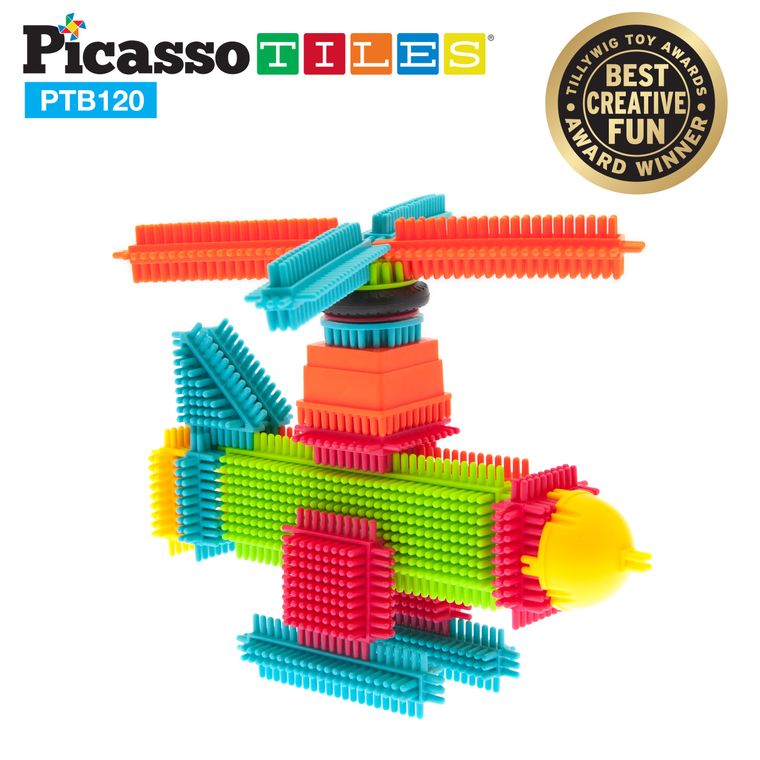 PicassoTiles PTB120 Bristle Shape Blocks 120-Piece Basic Building Set - tinkrLAB