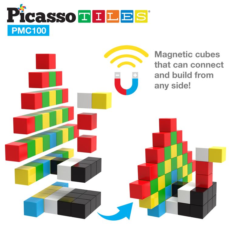 PicassoTiles Pixel Mini Magnetic Cube Puzzle 100pcs PMC100 - tinkrLAB