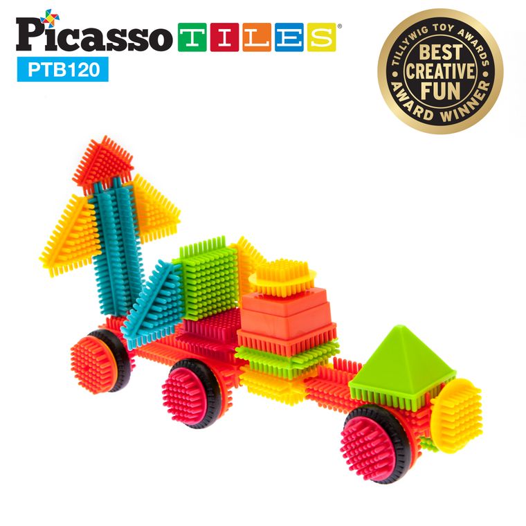 PicassoTiles PTB120 Bristle Shape Blocks 120-Piece Basic Building Set - tinkrLAB