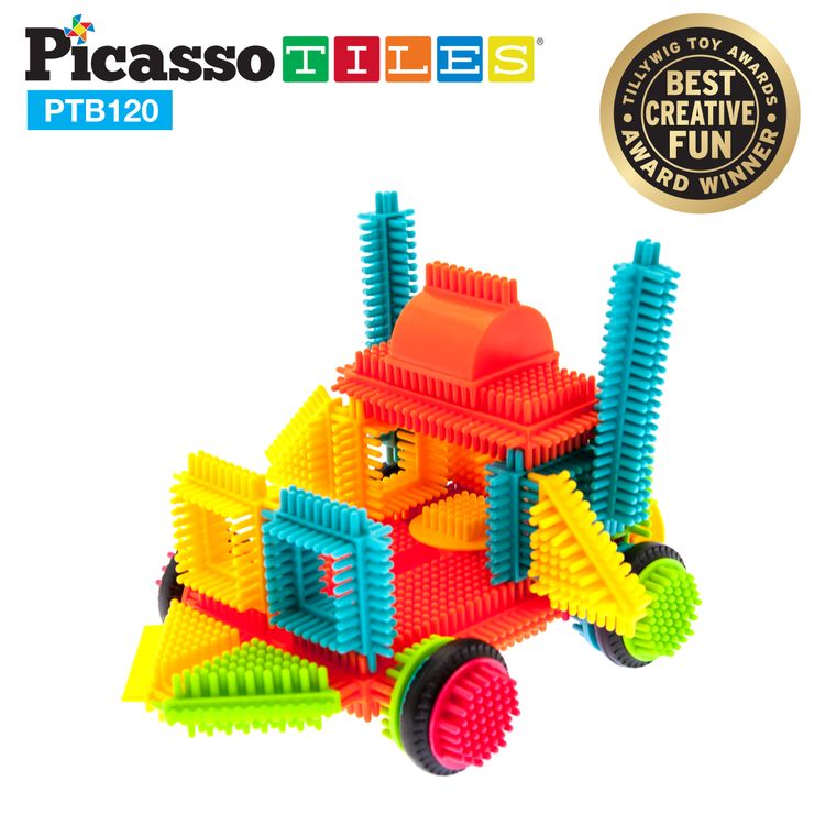 PicassoTiles PTB120 Bristle Shape Blocks 120-Piece Basic Building Set - tinkrLAB