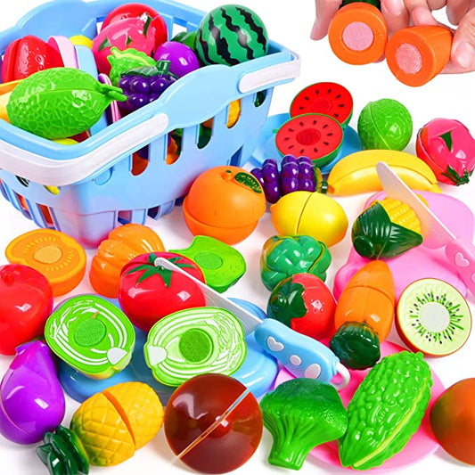 Pretend Cutting Play Food with Basket
